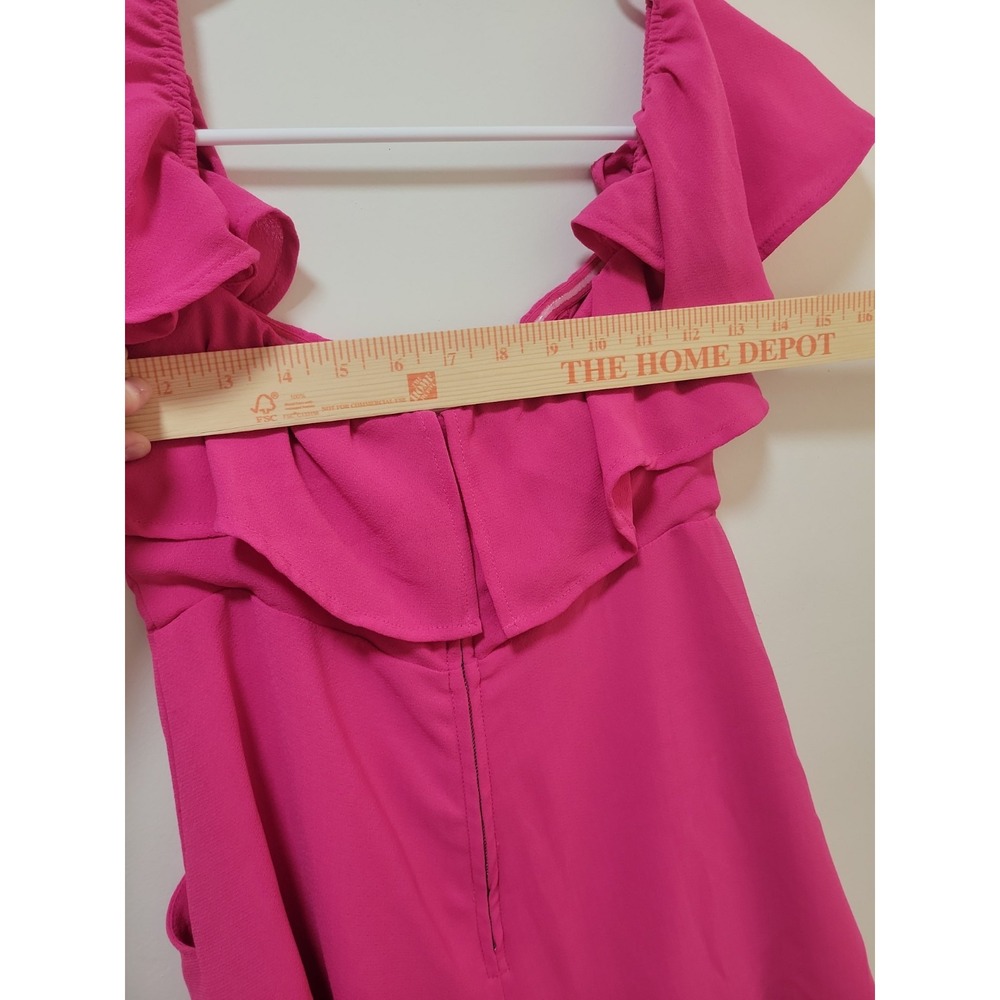 Luxxel Pink Off-Shoulder Ruffle Chiffon Lined Romper M Flutter Sleeve Back Zip - Picture 9 of 10